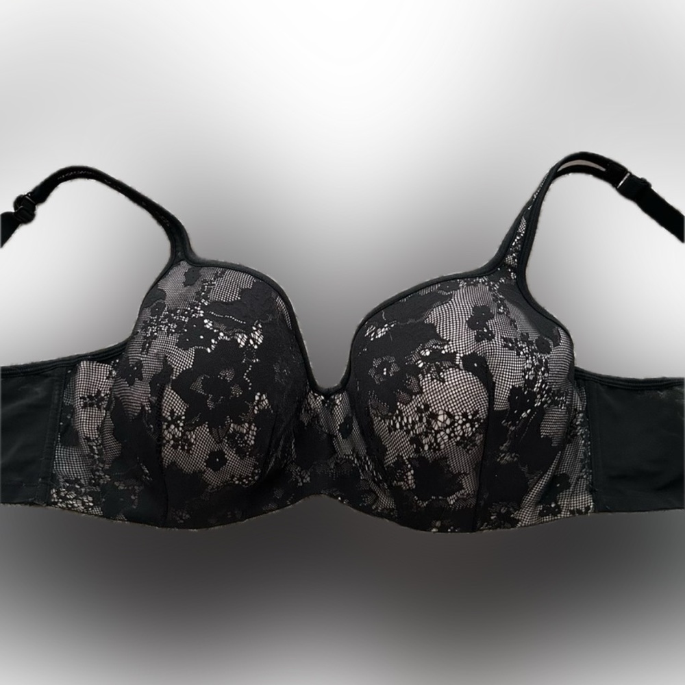 Cacique Black Lace Lightly Lined Balconette Underwire Bra 44D